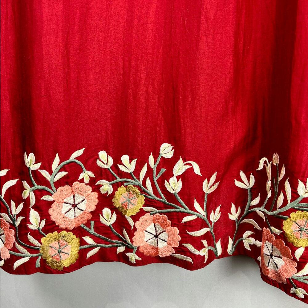 Sue Sartor Silk Moroccan Band Collar Kaftan / Maxi Dress in Cinnabar Red,  Sz L - Picture 10 of 16